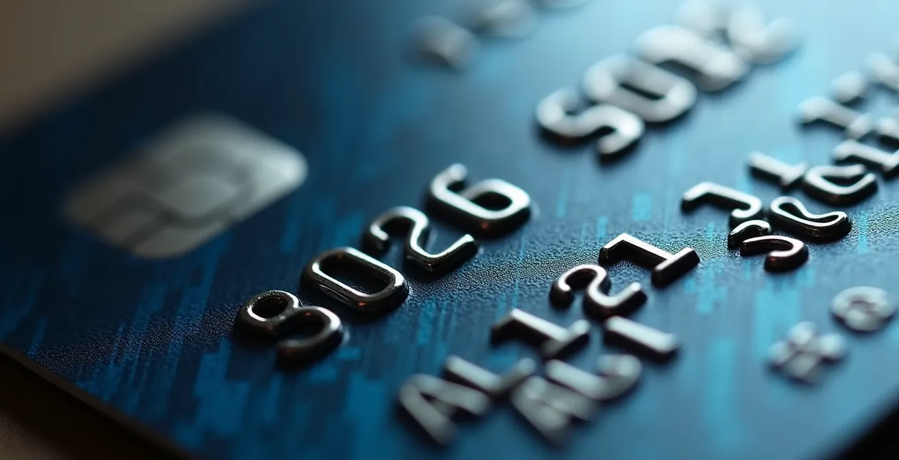 Dettaglio macro di carta di pagamento con numeri in rilievo