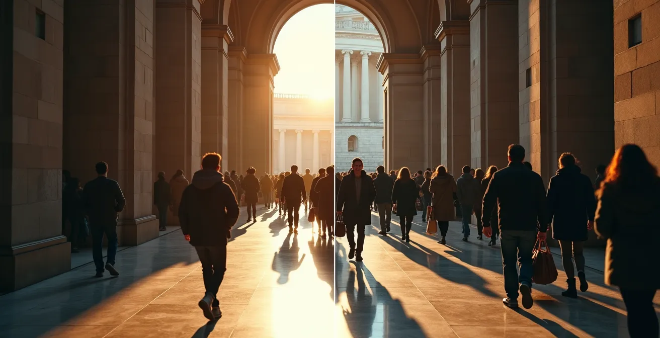 Grafico visivo che mostra l'affluenza turistica durante la giornata con evidenziato il momento ideale per visitare