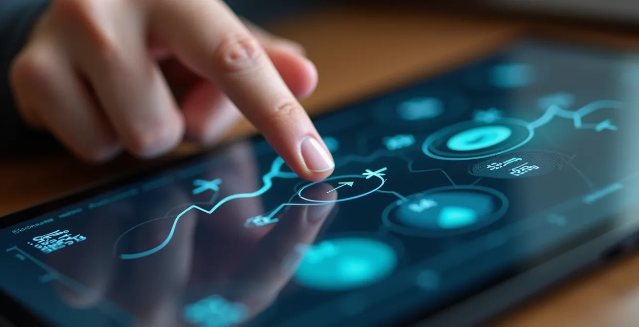 Mano che indica costi aggiuntivi su uno schermo di tablet durante una prenotazione di volo