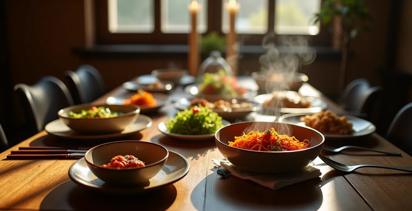 Tavola apparecchiata con stili di servizio di diverse culture